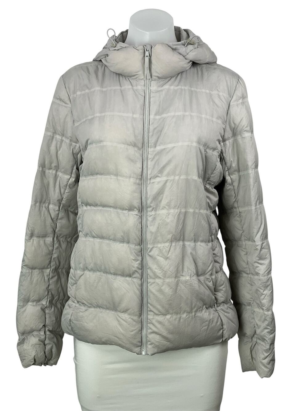 Uniqlo Gray Silver Long Sleeves Hooded Ultra Light Down Parka Coat Jacket Sz M